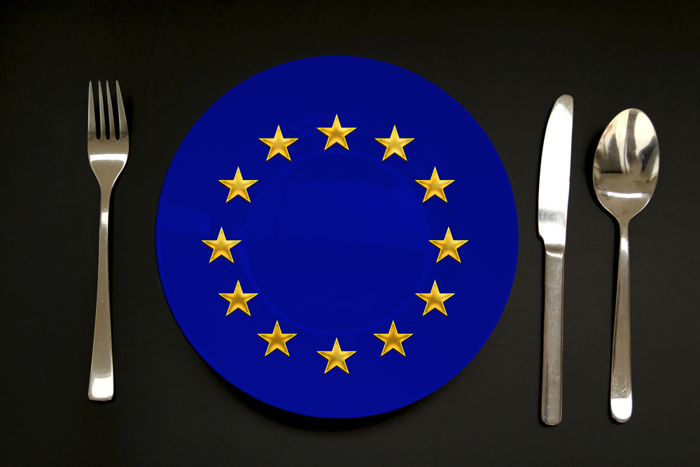 plate with a flag of the European Union, copy space